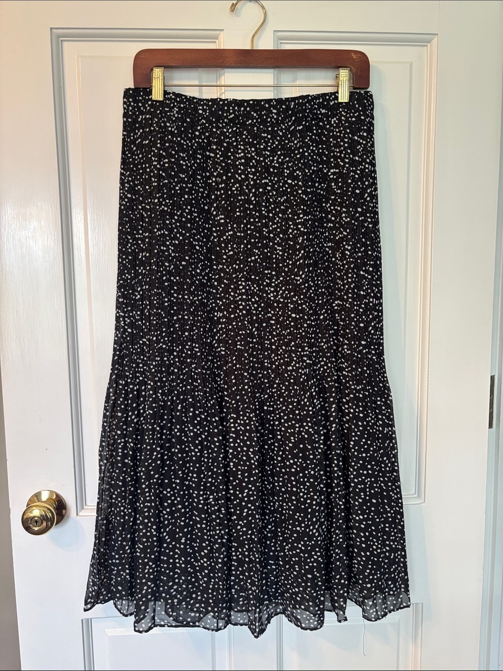 WD.NY Black Midi Skirt with White Dot Print